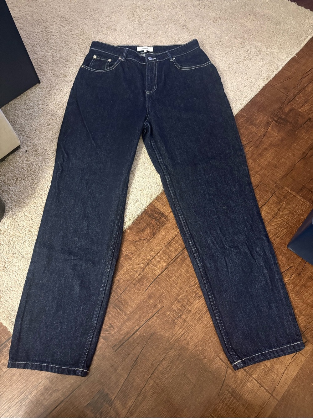 ba&sh Women’s Sz 8 ELTON Mom Jean Dark Indigo organic raw denim finish high rise - Picture 2 of 11